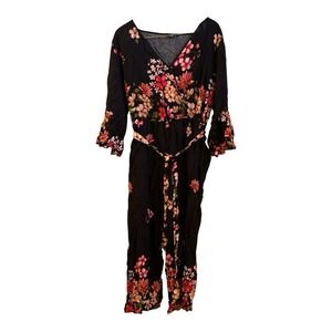 SHEIN Women's Plus Floral Belted Jumpsuit Black Size 4XL Boho Lagenlook New